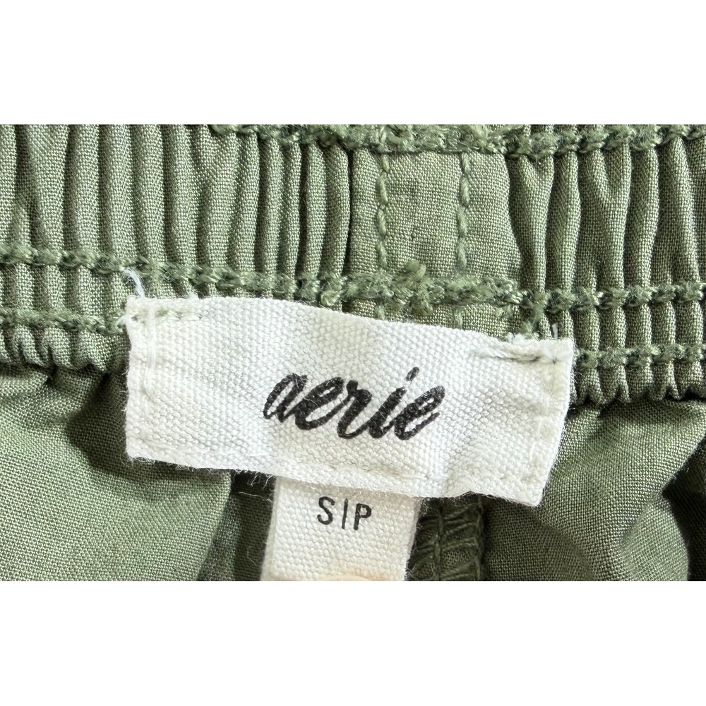 Aerie Cargo Pants Small Olive Green Parachute Wide Leg Cotton Pullon Drawstring - Picture 4 of 11